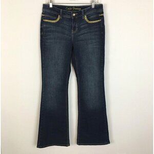 Vintage‎ Y2K Cache Boot Cut Mid Rise Jeans 10 Gold Trim Rhinestone STRETCH